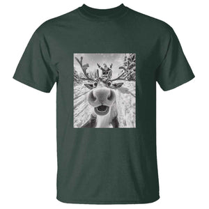 Funny Christmas Reindeer Selfie T Shirt With Santa Xmas Gag Gift TS02 Dark Forest Green Print Your Wear