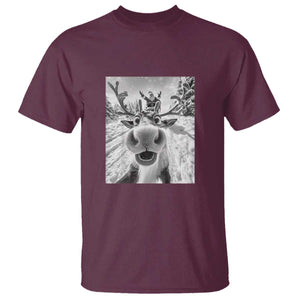 Funny Christmas Reindeer Selfie T Shirt With Santa Xmas Gag Gift TS02 Maroon Print Your Wear