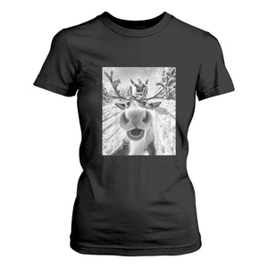 Funny Christmas Reindeer Selfie T Shirt For Women With Santa Xmas Gag Gift TS02 Black Print Your Wear