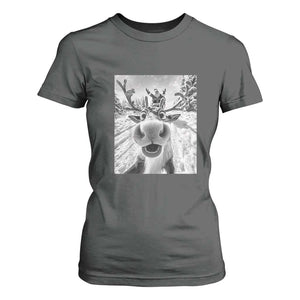 Funny Christmas Reindeer Selfie T Shirt For Women With Santa Xmas Gag Gift TS02 Dark Heather Print Your Wear