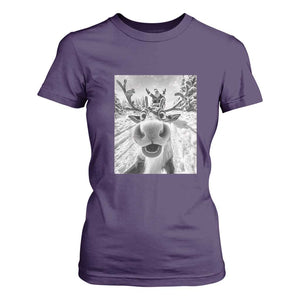 Funny Christmas Reindeer Selfie T Shirt For Women With Santa Xmas Gag Gift TS02 Purple Print Your Wear