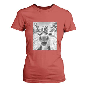 Funny Christmas Reindeer Selfie T Shirt For Women With Santa Xmas Gag Gift TS02 Red Print Your Wear