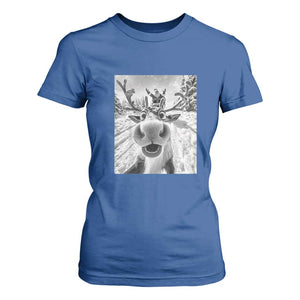 Funny Christmas Reindeer Selfie T Shirt For Women With Santa Xmas Gag Gift TS02 Royal Blue Print Your Wear