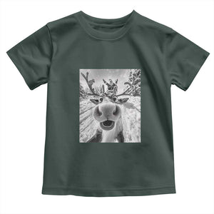 Funny Christmas Reindeer Selfie Toddler T Shirt With Santa Xmas Gag Gift TS02 Dark Forest Green Print Your Wear