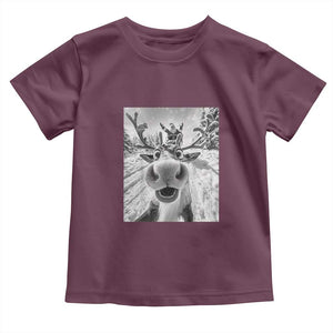 Funny Christmas Reindeer Selfie Toddler T Shirt With Santa Xmas Gag Gift TS02 Maroon Print Your Wear