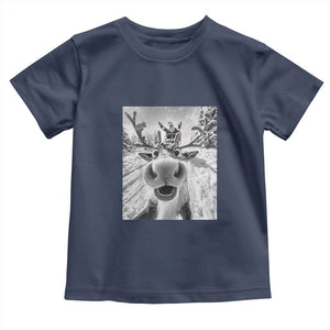 Funny Christmas Reindeer Selfie Toddler T Shirt With Santa Xmas Gag Gift TS02 Navy Print Your Wear