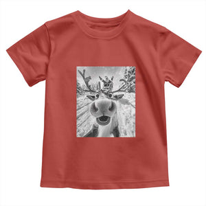 Funny Christmas Reindeer Selfie Toddler T Shirt With Santa Xmas Gag Gift TS02 Red Print Your Wear