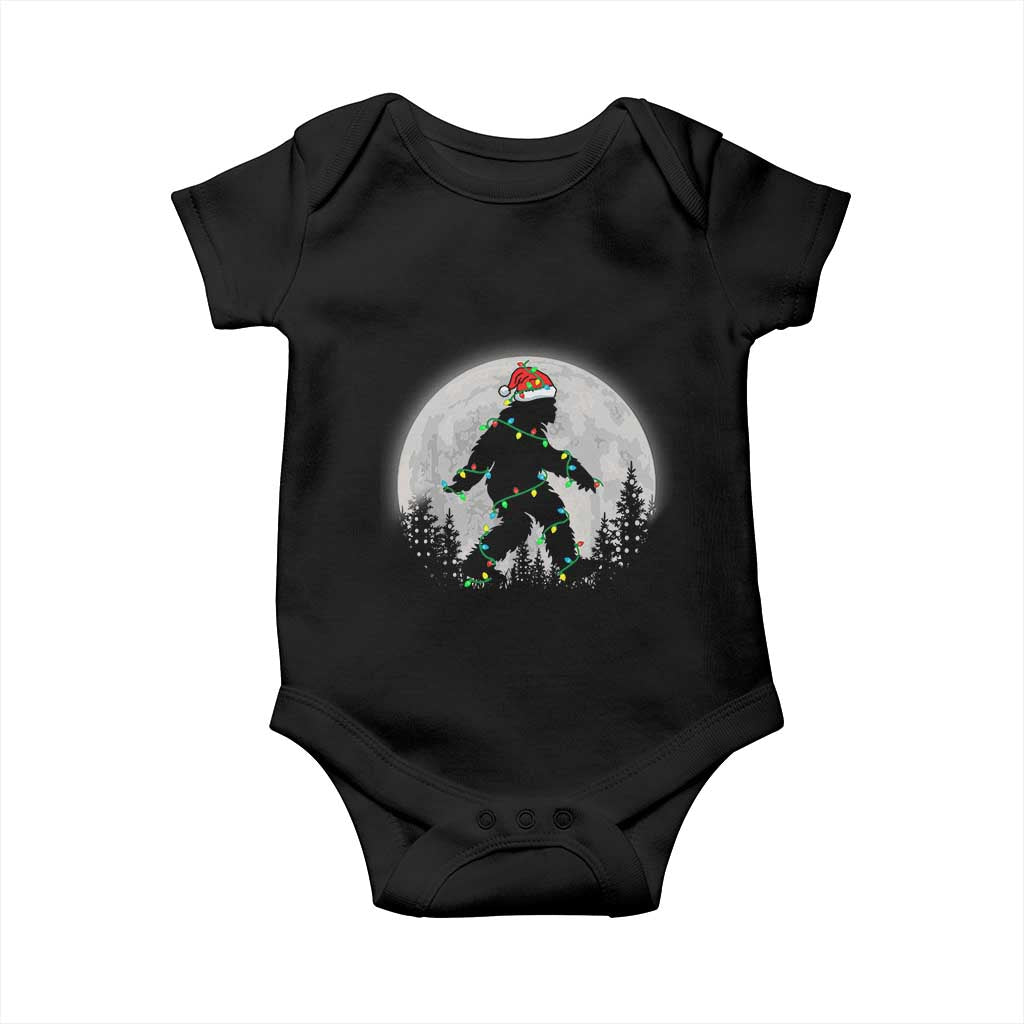 Christmas Bigfoot Baby Onesie Sasquatch with Santa Hat Xmas Tree Lights TS02 Black Print Your Wear