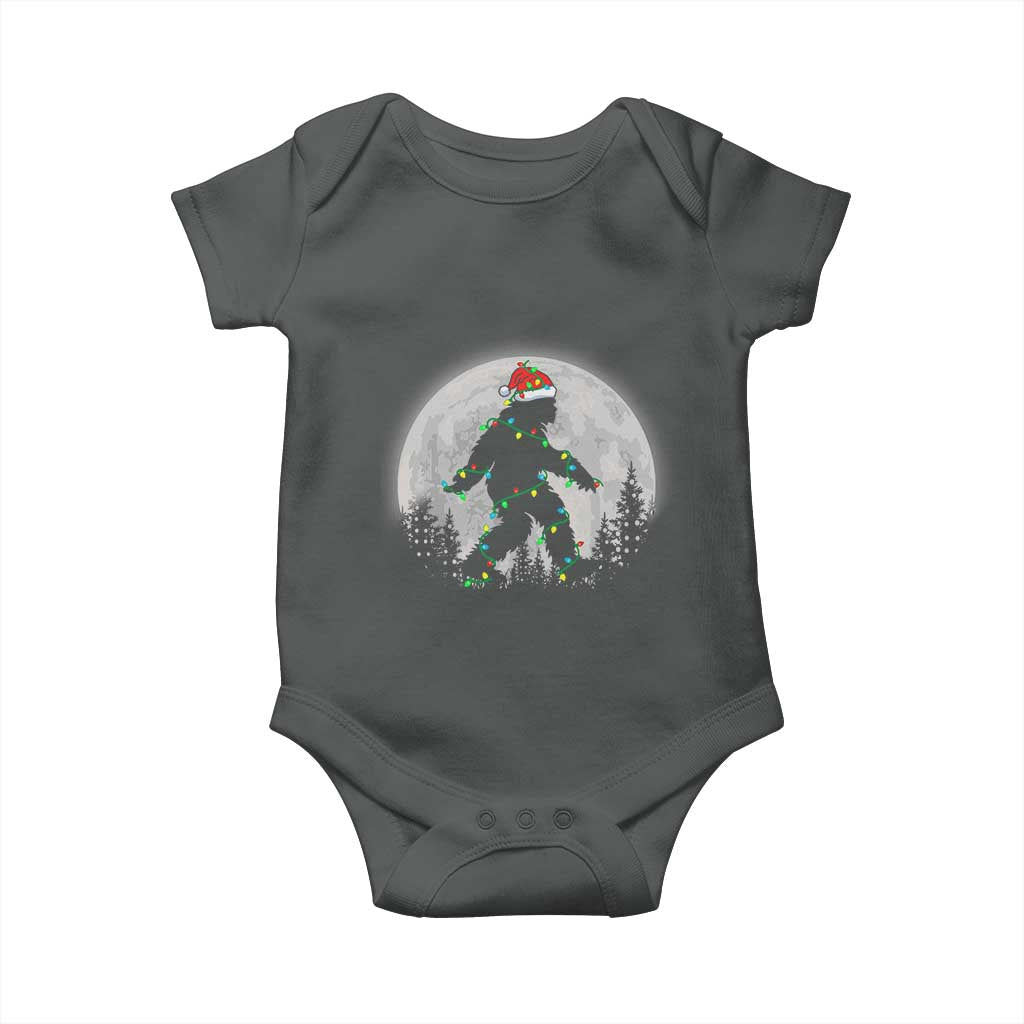 Christmas Bigfoot Baby Onesie Sasquatch with Santa Hat Xmas Tree Lights TS02 Dark Heather Print Your Wear