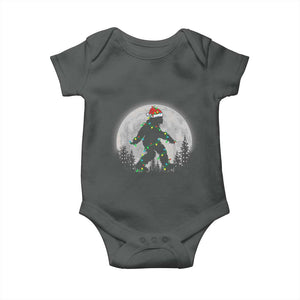 Christmas Bigfoot Baby Onesie Sasquatch with Santa Hat Xmas Tree Lights TS02 Dark Heather Print Your Wear