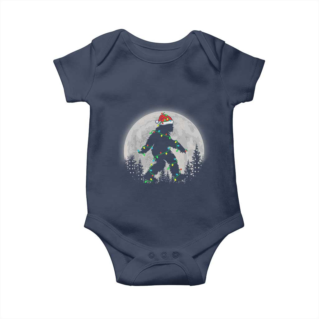 Christmas Bigfoot Baby Onesie Sasquatch with Santa Hat Xmas Tree Lights TS02 Navy Print Your Wear