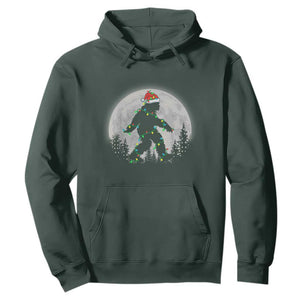 Christmas Bigfoot Hoodie Sasquatch with Santa Hat Xmas Tree Lights TS02 Dark Forest Green Print Your Wear