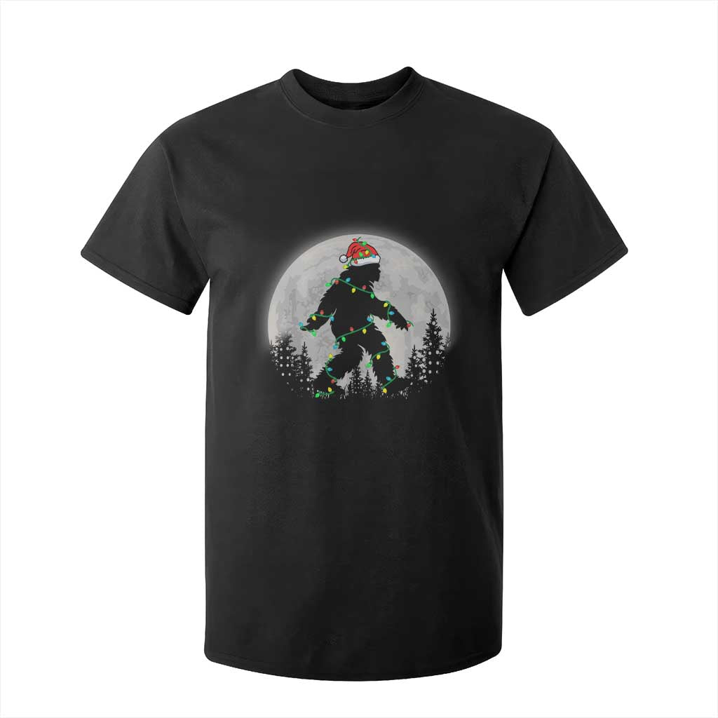 Christmas Bigfoot T Shirt For Kid Sasquatch with Santa Hat Xmas Tree Lights TS02 Black Print Your Wear