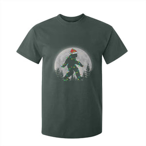 Christmas Bigfoot T Shirt For Kid Sasquatch with Santa Hat Xmas Tree Lights TS02 Dark Forest Green Print Your Wear