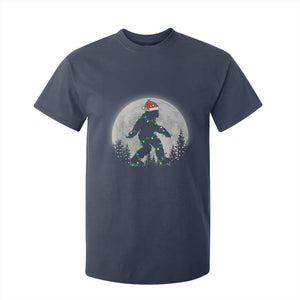 Christmas Bigfoot T Shirt For Kid Sasquatch with Santa Hat Xmas Tree Lights TS02 Navy Print Your Wear