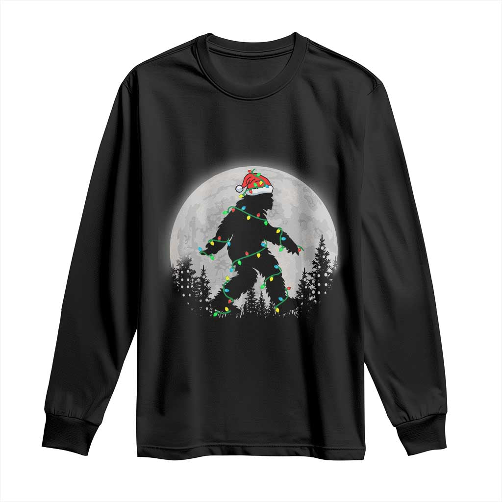 Christmas Bigfoot Long Sleeve Shirt Sasquatch with Santa Hat Xmas Tree Lights TS02 Black Print Your Wear