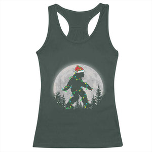 Christmas Bigfoot Racerback Tank Top Sasquatch with Santa Hat Xmas Tree Lights TS02 Dark Forest Green Print Your Wear