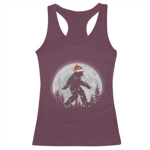 Christmas Bigfoot Racerback Tank Top Sasquatch with Santa Hat Xmas Tree Lights TS02 Maroon Print Your Wear