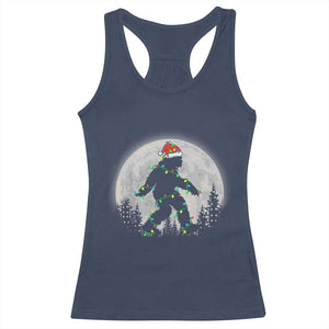 Christmas Bigfoot Racerback Tank Top Sasquatch with Santa Hat Xmas Tree Lights TS02 Navy Print Your Wear