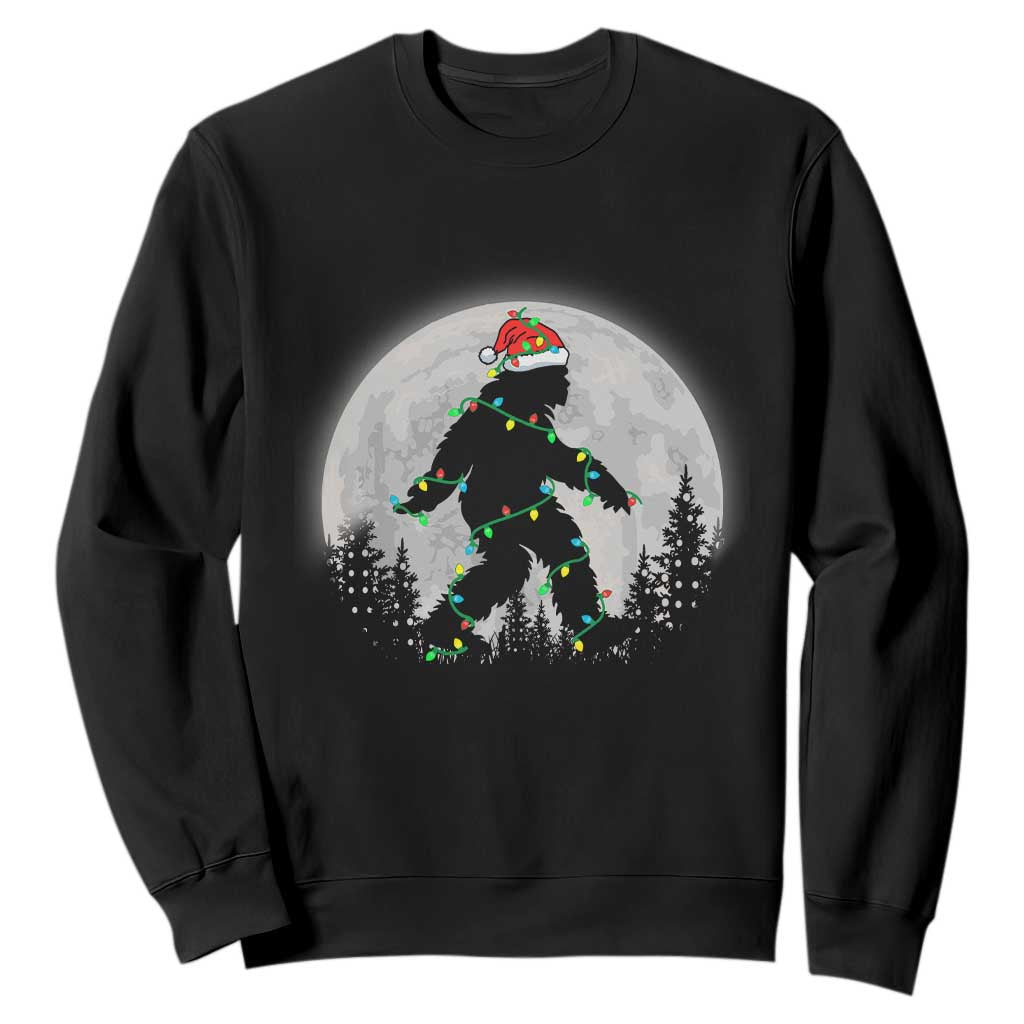 Christmas Bigfoot Sweatshirt Sasquatch with Santa Hat Xmas Tree Lights TS02 Black Print Your Wear