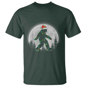 Christmas Bigfoot T Shirt Sasquatch with Santa Hat Xmas Tree Lights TS02 Dark Forest Green Print Your Wear