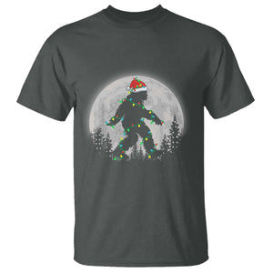 Christmas Bigfoot T Shirt Sasquatch with Santa Hat Xmas Tree Lights TS02 Dark Heather Print Your Wear