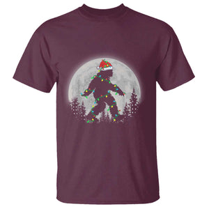 Christmas Bigfoot T Shirt Sasquatch with Santa Hat Xmas Tree Lights TS02 Maroon Print Your Wear