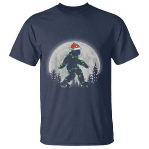 Christmas Bigfoot T Shirt Sasquatch with Santa Hat Xmas Tree Lights TS02 Navy Print Your Wear