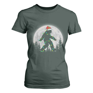 Christmas Bigfoot T Shirt For Women Sasquatch with Santa Hat Xmas Tree Lights TS02 Dark Forest Green Print Your Wear