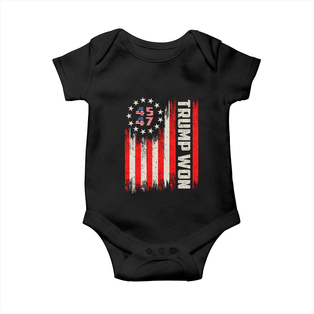 Trump Won 2024 Baby Onesie 45 47 US President American Flag TS02 Black Print Your Wear