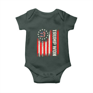 Trump Won 2024 Baby Onesie 45 47 US President American Flag TS02 Dark Forest Green Print Your Wear