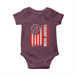 Trump Won 2024 Baby Onesie 45 47 US President American Flag TS02 Maroon Print Your Wear