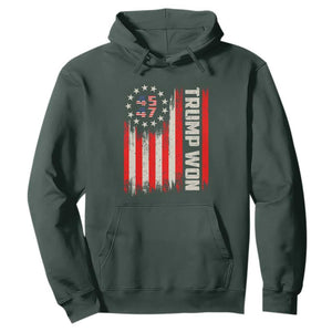 Trump Won 2024 Hoodie 45 47 US President American Flag TS02 Dark Forest Green Print Your Wear