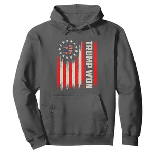 Trump Won 2024 Hoodie 45 47 US President American Flag TS02 Dark Heather Print Your Wear