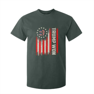 Trump Won 2024 T Shirt For Kid 45 47 US President American Flag TS02 Dark Forest Green Print Your Wear