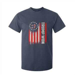 Trump Won 2024 T Shirt For Kid 45 47 US President American Flag TS02 Navy Print Your Wear