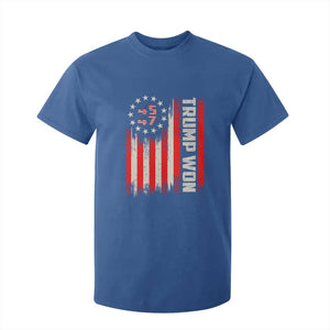 Trump Won 2024 T Shirt For Kid 45 47 US President American Flag TS02 Royal Blue Print Your Wear