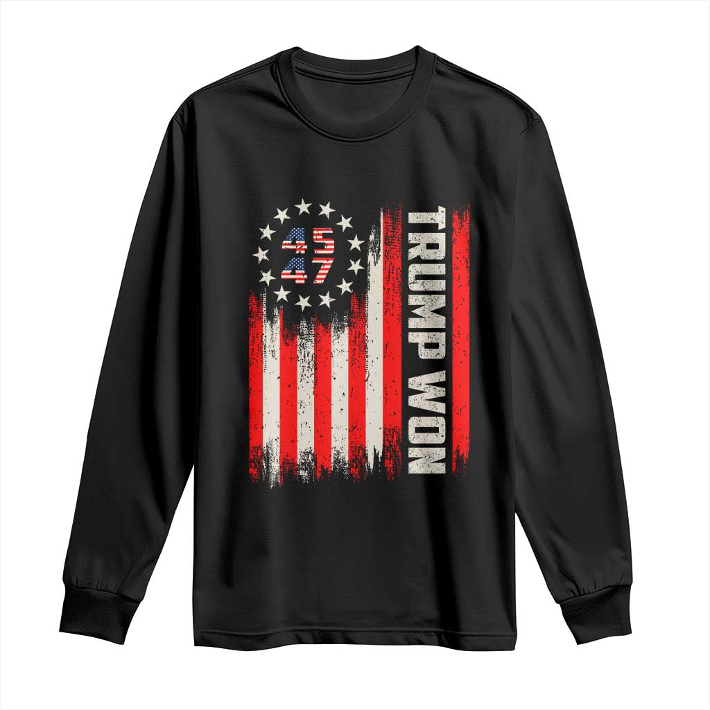 Trump Won 2024 Long Sleeve Shirt 45 47 US President American Flag TS02 Black Print Your Wear