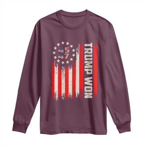 Trump Won 2024 Long Sleeve Shirt 45 47 US President American Flag TS02 Maroon Print Your Wear