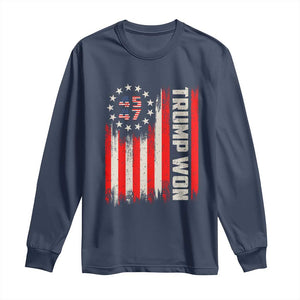 Trump Won 2024 Long Sleeve Shirt 45 47 US President American Flag TS02 Navy Print Your Wear