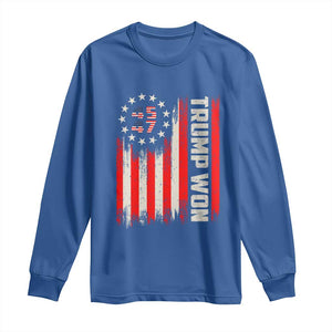 Trump Won 2024 Long Sleeve Shirt 45 47 US President American Flag TS02 Royal Blue Print Your Wear