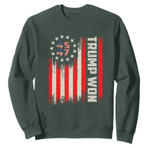 Trump Won 2024 Sweatshirt 45 47 US President American Flag TS02 Dark Forest Green Print Your Wear