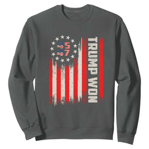 Trump Won 2024 Sweatshirt 45 47 US President American Flag TS02 Dark Heather Print Your Wear