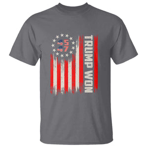 Trump Won 2024 T Shirt 45 47 US President American Flag TS02 Charcoal Print Your Wear