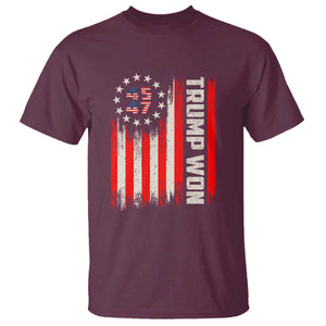 Trump Won 2024 T Shirt 45 47 US President American Flag TS02 Maroon Print Your Wear