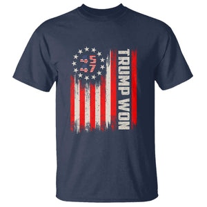 Trump Won 2024 T Shirt 45 47 US President American Flag TS02 Navy Print Your Wear