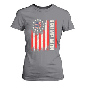 Trump Won 2024 T Shirt For Women 45 47 US President American Flag TS02 Charcoal Print Your Wear