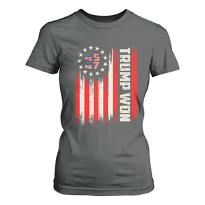 Trump Won 2024 T Shirt For Women 45 47 US President American Flag TS02 Dark Heather Print Your Wear