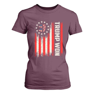 Trump Won 2024 T Shirt For Women 45 47 US President American Flag TS02 Maroon Print Your Wear