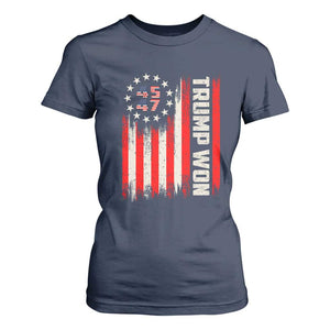 Trump Won 2024 T Shirt For Women 45 47 US President American Flag TS02 Navy Print Your Wear